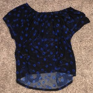 Blue and black polyester top.